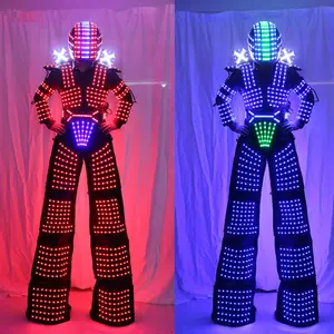 David Guetta Kryoman Robot tarafından LED işıklı Robot takım elbise Stilts giyen için aydınlık sahne performansı kostüm