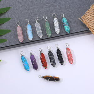 Ramah lingkungan alam Amethyst Pink kristal putih Double Pointed Hexagon liontin dengan Wrb kawat tembaga emas perak kalung peluru - Product Image 2