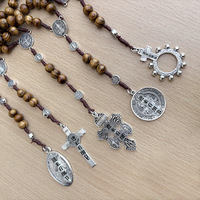 Bijoux de mode, pendentif chapelet en bois, pendentif croix du Pardon et de la miséricorde, médaille miracle, cadeau de Pâques N74
