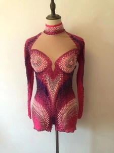 Mamelucos de cristal con perlas rosas, monos de celebración para fiesta de club nocturno, Ropa de baile para mujer, Mono corto Sexy con diamantes de imitación - Product Image 2