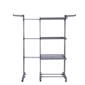 Nova Chegada 3-Tier Aço Inoxidável Dobrável Roupas Secagem Rack Retrátil Lavanderia Secagem Rack com Rodízios - Product Image 3