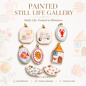 จี้ห้อยรูปภาพนิ่งที่วาดด้วยสี |   จี้ห้อยสเตนเลสสตีลเคลือบทอง 18K PVD ลายเพ้นท์มือเคลือบเอนาเมล รูปแบบศิลปะชีวิตประจำวันขนาดจิ๋ว - Product Image 1
