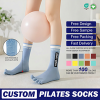 Chaussettes de yoga respirantes à cinq doigts en tricot compressif pour femmes, antidérapantes, pour le pilates, les sports d'intérieur et la course à pied
