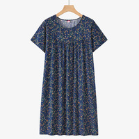 Nouvelle Robe de Nuit Florale Rétro en Coton et Soie à Manches Courtes pour Femmes Âgées, Pyjama d'Été Fin et Confortable