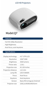 FHD High Brightness Portable Video <b>Projector</b> LCD Home Movie 4K 1080P Smart <b>Android</b> Prjectors Q7 1080P <b>Projector</b> Q7 - Product Image 6