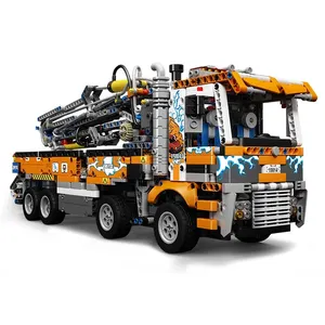 Kalıp kral 19014 ağır Tow pnömatik beton pompası kamyonu modeli DIY mühendislik plastik tuğla oyuncaklar yapı taşı setleri