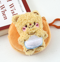 Porte-monnaie en peluche ours en dessin animé mignon, sac à dos étudiant, porte-clés, étui pour écouteurs