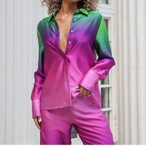 New Women's Loose Printed Long Sleeve Shirt Long <b>Pants</b> Gradient Color Casual 2 Piece Set Fashion - Product Image 2