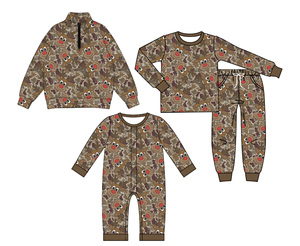 Sweat-shirt camouflage personnalisé pour bébé garçon, motif élan, pyjama pour enfants, tenues de nuit en gros pour frères, vêtements pour enfants - Product Image 1