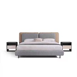 Contemporain Luxe Cuir tissu démonté Tête <span class=keywords><strong>de</strong></span> lit rembourrée Double Mariage Italien <span class=keywords><strong>pied</strong></span> lit en métal - Product Image 6