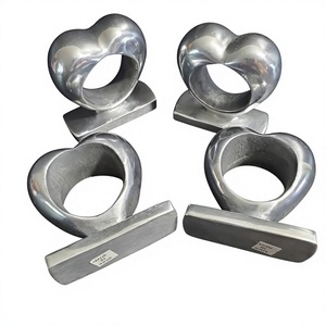 Hand Casted Technique <b>Silver</b> Heart <b>Napkin</b> Rings Set of 4 Pcs Valentines Day Party Table Decoration Made In India - Product Image 1