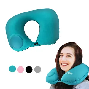 कस्टम लोगो यू-आकार Inflatable तकिया निर्माताओं हवाई यात्रा तकिया प्रेस पंप Inflatable यात्रा गर्दन तकिया