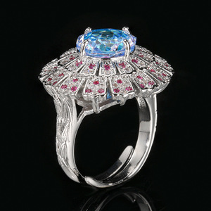 Parure de bijoux haut de gamme en cuivre plaqué argent de haute qualité, écologique, avec zircon dégradé rond taillé de 14-10 mm (collier, boucles d'oreilles, bague) - Product Image 5