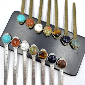 Natural crystal Retro stone ruler bookmark alloy inlaid gem bookmark stationery DIY gem bookmark