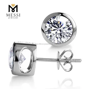 Messi Jewelry Lab Grown 1.0ct CVD HPHT Diamond Woman 18k 14k White Gold Lab Diamond Stud Earrings