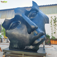 Statue de visage en bronze, sculpture abstraite de tête humaine, finition or antique, art de jardin extérieur pour villa
