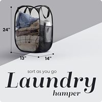 Panier à linge pliable en maille pratique pour la maison, avec ouverture large, poche latérale, respirant et robuste