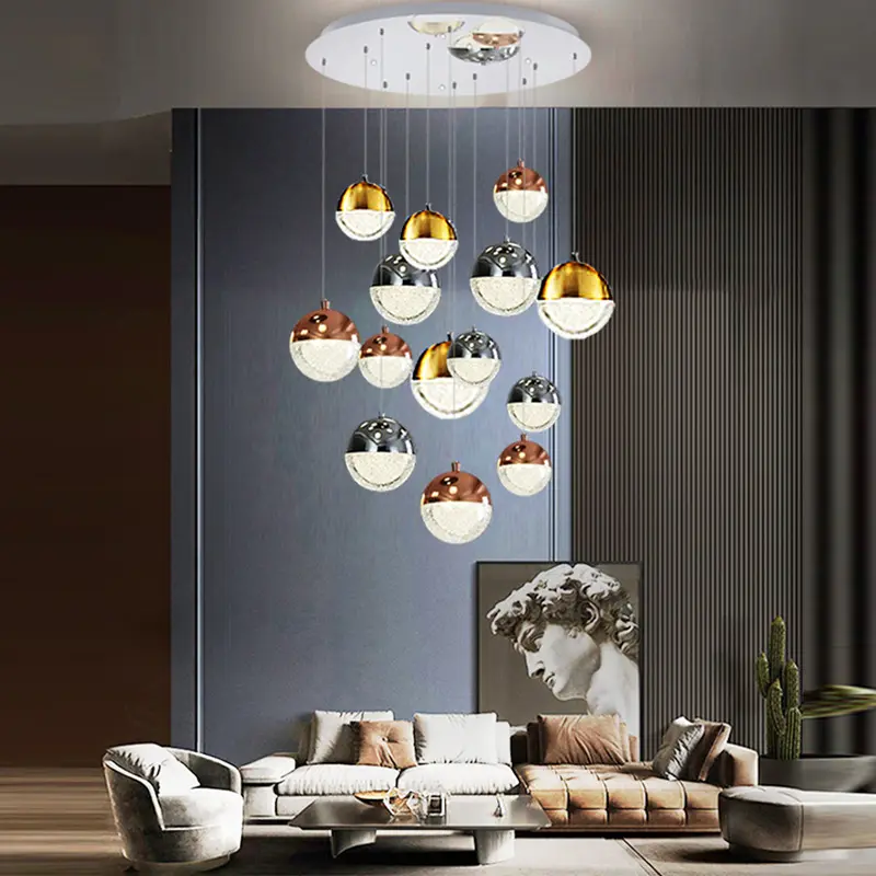 Moderno personalizzato acrilico palla soffitto ciondolo scala rotante grandi lampadari soggiorno luce lampadario di cristallo led di lusso