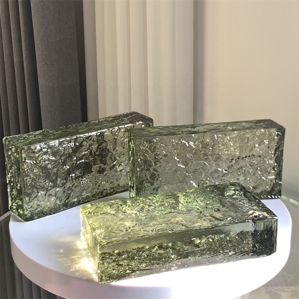 New Design 50*100*200mm Stone Pattern Painted Light Green Crystal Glass Brick Blocks For Home House Decoration · image 4