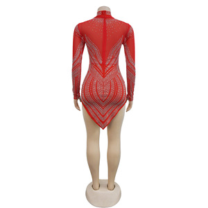 QY731 moda Sexy vestido de noche <span class=keywords><strong>Color</strong></span> sólido Rhinestone decoración cuello manga larga vestido de baile <span class=keywords><strong>Color</strong></span> sólido transparente - Product Image 3