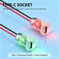 Conector Hembra de Carga con Indicador LED de Doble Color Rojo y Verde LN-006, Tipo-C Transparente para Montaje en Panel, con Cable
