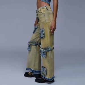 Nouveau Jean Cargo Baggy Femme Automne en Coton Délavé à l'Acide, Multi-Poches, Style Urbain Personnalisé, pour Filles - Vente Flash - Product Image 4