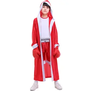 Anak-anak Anak-anak Rocky Balboa Petinju Kostum Pakaian Jumpsuit dengan Jubah Anak Laki-laki Tinju Jubah Partai Kostum Fantasia Infantil Laki Laki