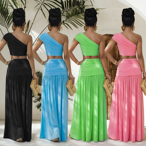 Conjunto de Verão 2026: Top Cropped de Um Ombro e Saia Maxi Franzida para Mulheres - Product Image 2