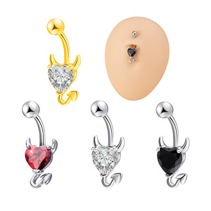 Anillo de Ombligo Sexy con Diseño de Diablita, Chapado en Oro de 18k, con Brillante Corazón de Circonita, para Uso en Discotecas - Product Image 1