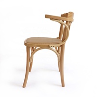 Fauteuil de salle à manger en bois courbé, structure en bois massif, assise en rotin tressé, chaise bistrot vintage avec accoudoirs pour café, restaurant, maison