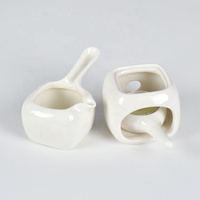 Juego de Calentador de Sake de Cerámica Blanca Brillante, Olla Moderna de Porcelana para Derretir Chocolate con Base de Calentamiento a Vela, Venta al por Mayor