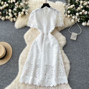 Abito in pizzo floreale estivo a maniche corte da <span class=keywords><strong>donna</strong></span> - Product Image 3