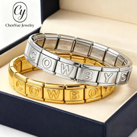 Base de bracelet modulaire italienne en acier inoxydable, faite à la main, avec 26 lettres concaves, accessoires pour modules de chaîne DIY
