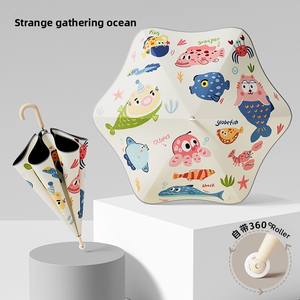 Paraguas de doble uso de gran tamaño para niños, esquinas redondeadas, ruedas, revestimiento negro antipinchazos, Protector de lluvia y sol, lindo gato, perro, seda - Product Image 6