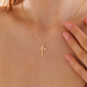 Collier délicat en acier inoxydable plaqué or 14 carats avec pendentif en forme de cœur et croix, symbole d'amour et de foi, bijoux religieux avec colombe - Product Image 3