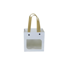 Sacs en papier kraft créatifs avec visages souriants et fenêtre en PVC, sacs à main en carton blanc à fleurs et emballage cadeau