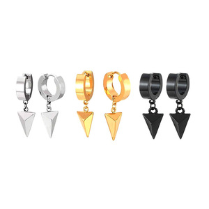 Huggie <b>Earrings</b> Triangular Cone Pendant Titanium Steel Geometric Street Style Fashion <b>Cuff</b> <b>Earrings</b> - Product Image 1