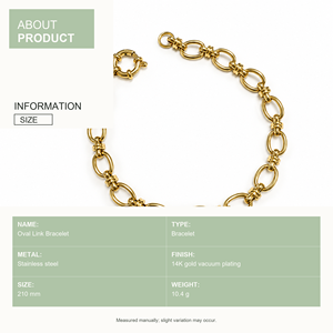 สร้อยข้อมือแบบโอวัลลิงค์ - สแตนเลสสตีล ชุบทอง 14K ด้วยระบบสุญญากาศ ขนาด 210 มม. - Product Image 5