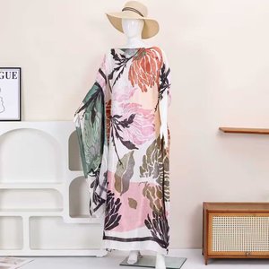 Wholesale Jacquard Marble Print Scarf &amp; Caftan Set, 2-in-1 Jacquard Satin Beach Shawl and <strong>Kaftan</strong>, Luxury Resort Wear Beachwear - Product Image 5