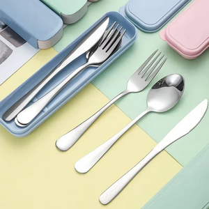 Ensemble de couverts portables en acier inoxydable 3 pièces (couteau, fourchette, cuillère) avec étui de voyage pour le camping, les pique-niques et les repas en plein air - Product Image 3
