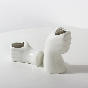 Vaso da tavolo <span class=keywords><strong>moderno</strong></span> in ceramica bianca da 6 pollici con boccioli di fiori per decorazioni da tavolo e portapenne - Product Image 3