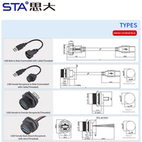 Conector roscado USB3.0 impermeable macho a hembra enchufe Instalación de placa de PC receptáculo FPC con Cable