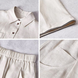 Ensemble deux pièces décontracté pour femme BC Italie, nouvelle <span class=keywords><strong>collection</strong></span> été, manches courtes, chaîne <span class=keywords><strong>de</strong></span> perles, short en lin, longueur genou, uni - Product Image 3