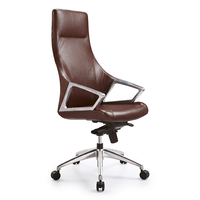 Chaise de bureau pivotante à dossier haut, revêtement aspect cuir, structure en aluminium poli, siège inclinable réglable en hauteur, base 5 étoiles, pour bureau à domicile
