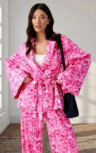 Ensemble <span class=keywords><strong>de</strong></span> pyjama pour femme en deux pièces avec ceinture, col en V, manches longues, pour <span class=keywords><strong>la</strong></span> Saint-Valentin, livraison directe - Product Image 3