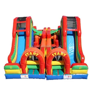 Commercial pvc inflatable bouncy castle obstacle course jumping castle with slide for outdoor play