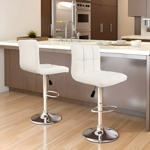 Taburete <span class=keywords><strong>de</strong></span> Barra <span class=keywords><strong>de</strong></span> <span class=keywords><strong>Cocina</strong></span> Giratorio y Ajustable en Altura, Económico, Estilo Moderno con Cuero Sintético - Product Image 2