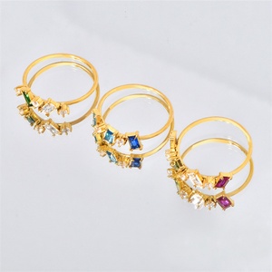 Wholesale <b>Crystal</b> Charm <b>Ring</b> Dainty Gold Plated Stainless Steel Colorful Zircon <b>Rings</b> - Product Image 1