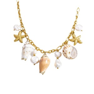 Stainless Steel Conch Starfish Pearl Pendant <b>Necklace</b> 18K Gold Plated Beach Party Jewelry Fashion <b>Statement</b> Piece - Product Image 5