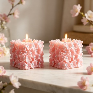 Geometric Flower Scented <b>Candles</b> Square Pink Floral Design For Home Decor And DIY Crafting - Product Image 1